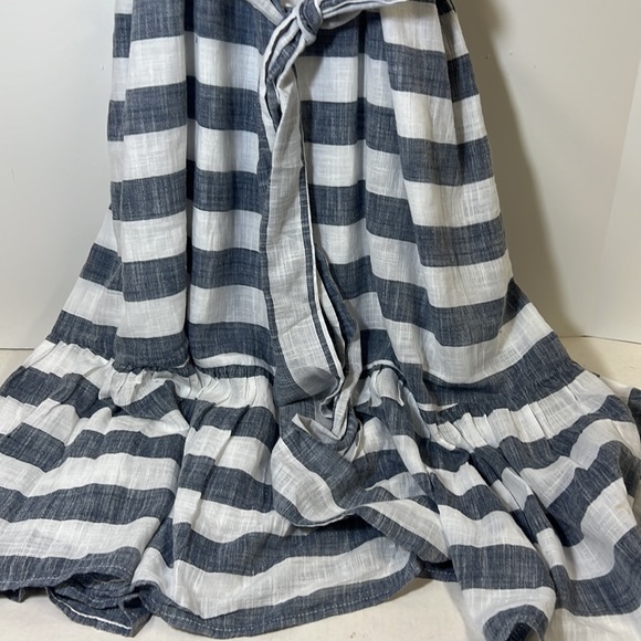 Chelsea & Theodore Belted Blue & White Sundress Flounce Ruffle Hem SZ M NEW - Picture 7 of 13